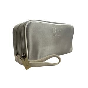 Dior Parfums Silver White Double Zip Toiletry Bag Trousse de Toilette Wristlet